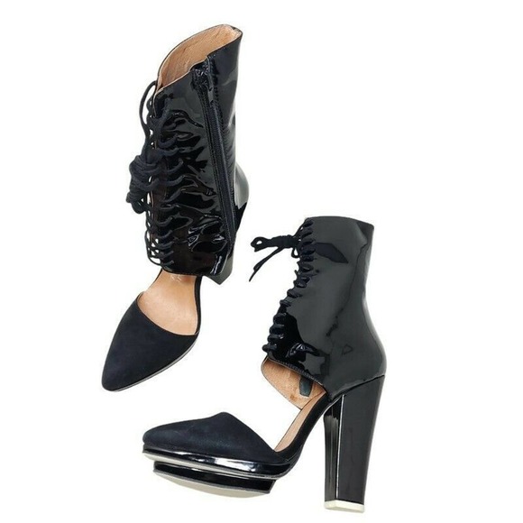 Jeffrey Campbell Talulah Heels Black Patent Leather Suede Platform Tie Boots 5.5 - Picture 2 of 11
